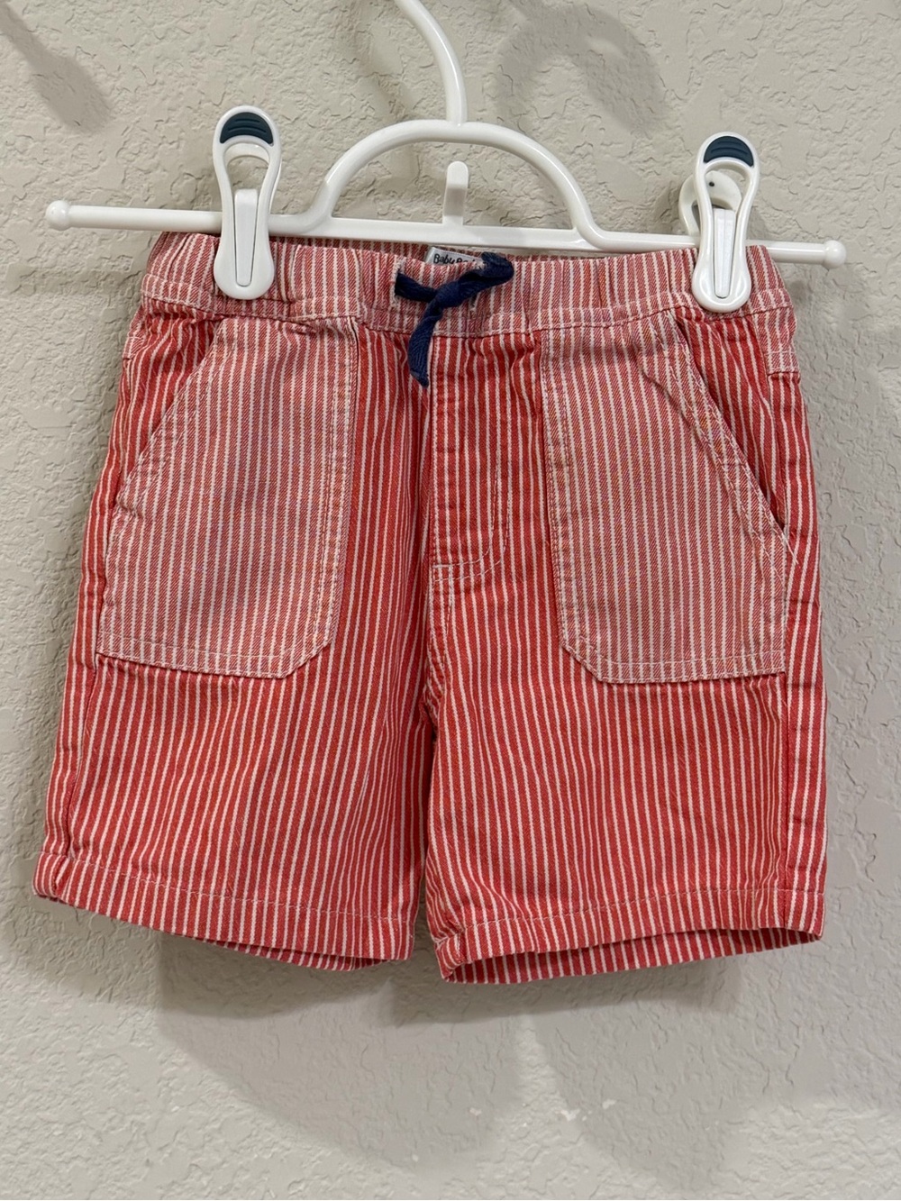 Baby Boden Cotton Pocket Shorts in Red Ticking Size 18-24 months